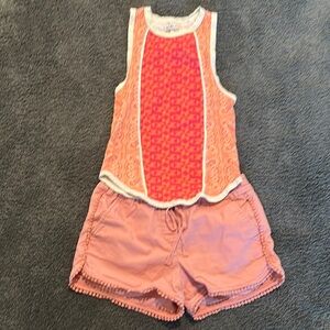 Orange and Pink Sleeveless Top with Shorts